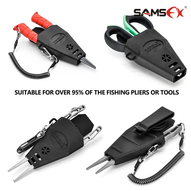 SAMSFX Aluminum Fishing Pliers Hook Remover Braid Line Cutter with Coiled Lanyard, Fly Fishing Knot Tying Tool & Retractors (Gray & Red Handle, Split Ring Nose) - Image 4